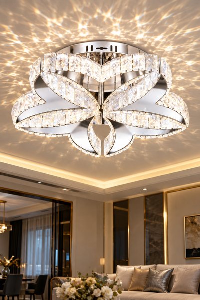 M Mediyamu Aydınlatma Modern Gümüş Kristal LED Avize 50 cm 3 Renk Salon Avize...