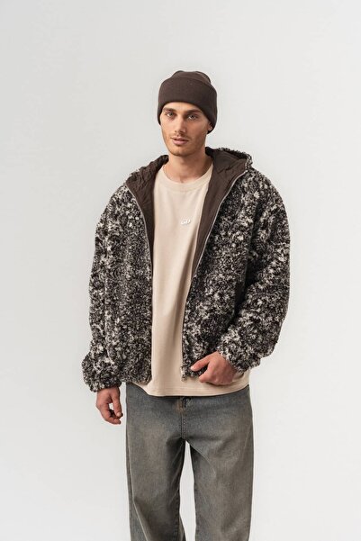 go gang own Fleece Fuzzy Patterned Zippered Plush Coat