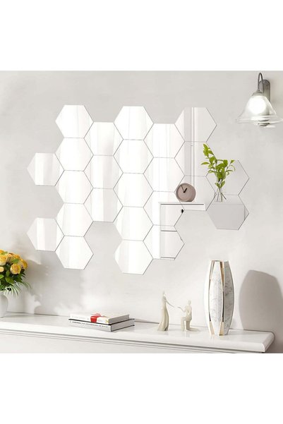 Generic Larber 24 Pieces Hexagonal Acrylic Mirror Wall Stickers