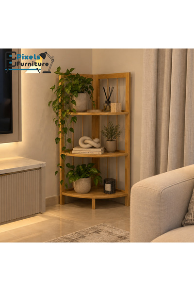 PixelsFurniture رف خيزران زاوية من بكسل الأثاث، ب 3 أرفف تخزين، رفوف تخزين مت...