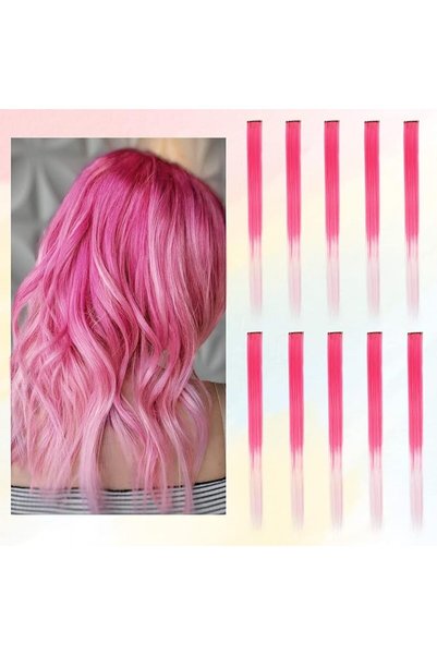 ELECDON Hair Extensions, 10Pcs Pink Ombre Straight Clip in Hair Extensions Pa...