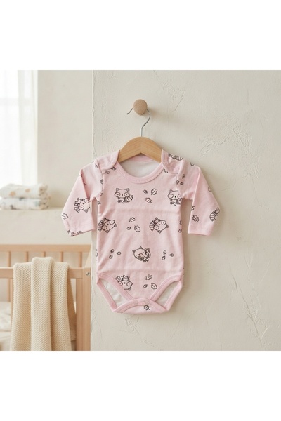 Pure Boutique Body bebe roz din bumbac cu ratoni, maneca lunga