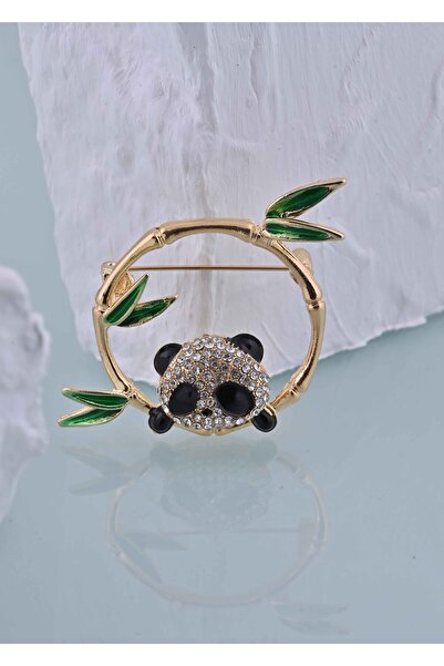 Siyah Bambu İçinde Panda Figürlü Broş