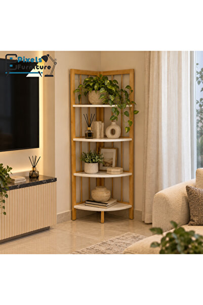 PixelsFurniture رف خيزران زاوية من بكسل الأثاث، بأرفف تخزين، رفوف تخزين متعدد...