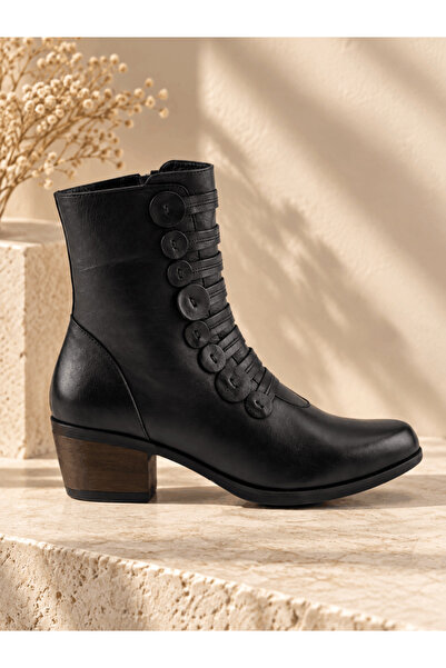 İNZE AYAKKABI Genuine Leather Heeled Boots Model Name: İnanna