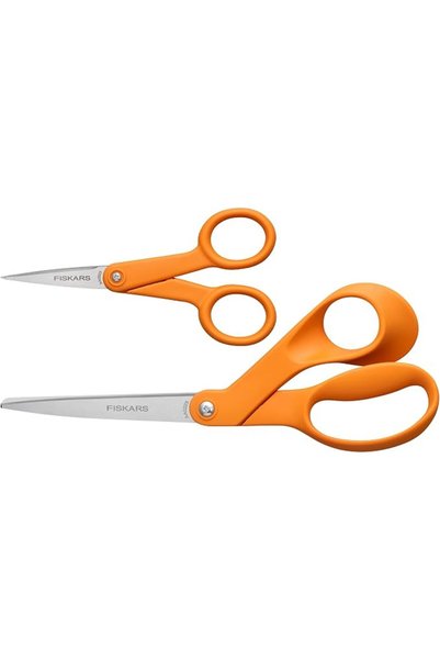 FiSKARS مقص أصلي بمقبض برتقالي - طقم من قطعتين: مقص ذو طرف دقيق 5 بوصات ومقص ...