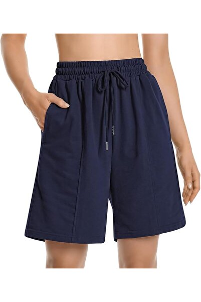 GENERAL Womens Long Sweat Shorts Bermuda Cotton Athletic Shorts with Pockets