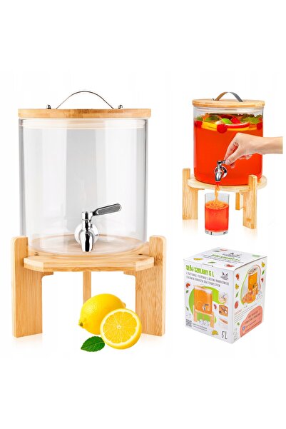 SuperButelki Borcan cu robinet 5L, borcan de sticlă cu robinet pe suport, can...