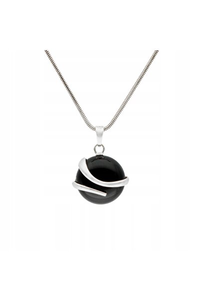 NO BRAND Pandantiv din argint cu onix natural - Design modern împletit, Cadou