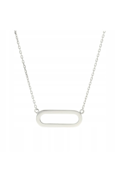 NO BRAND Colier cu element oval, argintiu