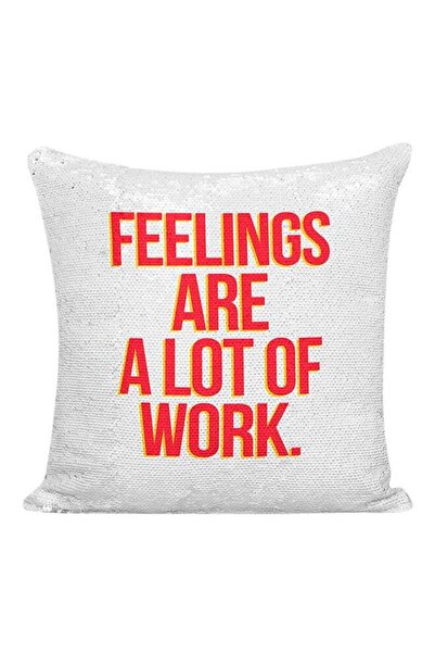 Generic Feelings Are Alot Of Work Sequined Pillow White/Red/Silver 16x16inch