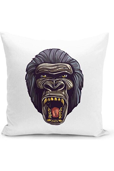 Generic Angry Gorilla Themed Decorative Throw Pillow White/Grey/Yellow 40x40cm