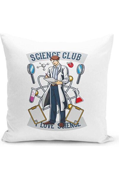 Generic Science Club Themed Decorative Throw Pillow White/Blue/Yellow