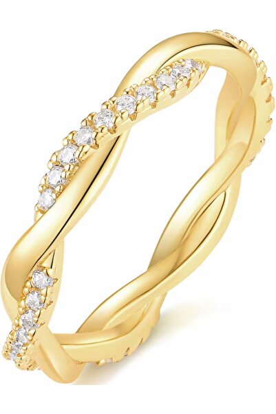 NO BRAND Inel delicat de aur împletit cu pietre mici și subtile