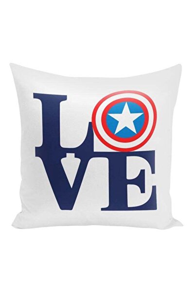 Generic Love Captain America Themed Throw Pillow White/Blue/Red 16x16inch