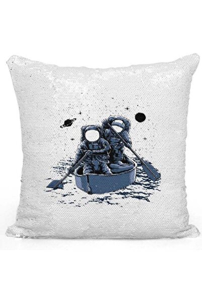 Generic Astronaut Sequin Decorative Throw Pillow White/Silver/Blue 40x40cm