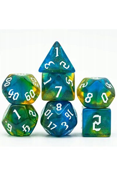 NO BRAND Set de 7 zaruri Albastru Galben D4-20 K20 RPG D&D MTG Baldur's Gate 3