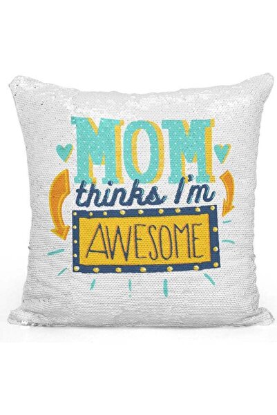 Generic Mom Gifts Themed Sequin Decorative Throw Pillow White/Silver/Blue 40x...