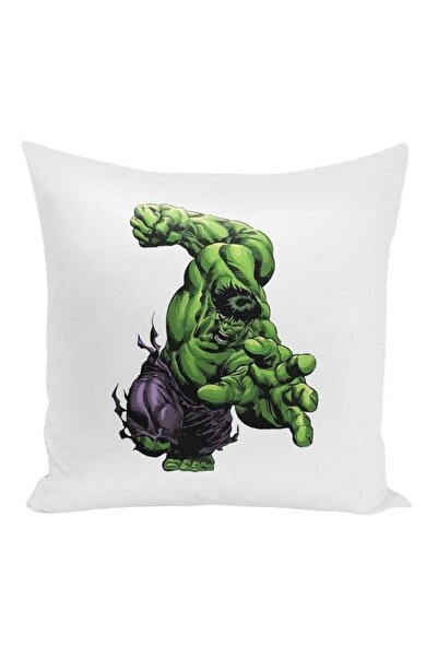 Generic Hulk Printed Decorative Pillow White/Green/Purple 16x16inch
