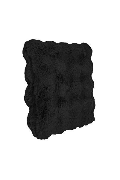 OEM Pernă Decorativa din Imitatie de Blana neagră cu Model Reliefat pentru Ca...