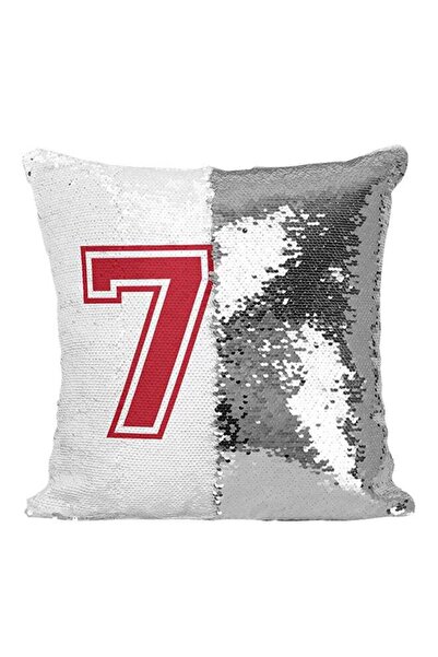 Generic Sports Team Player Number 77 Sequined Throw Pillow Silver/White/Red 1...