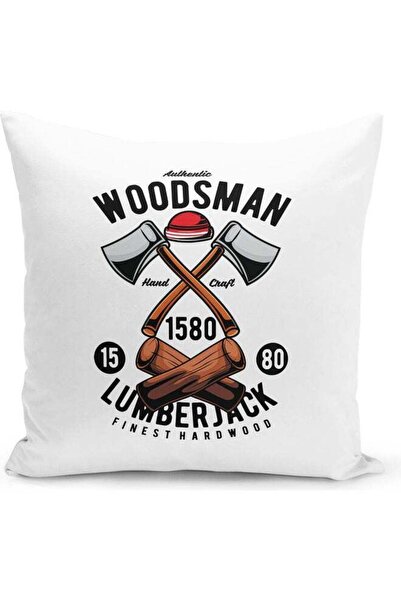 Generic Woodsman Quote Themed Decorative Throw Pillow White/Brown/Red 40x40cm