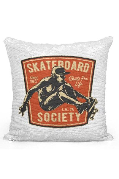 Generic Decorative Throw Pillow - Skateboard Society White/Red/Beige 16x16inch