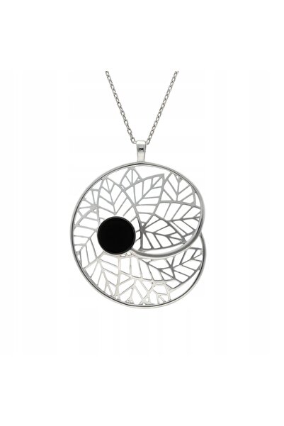 NO BRAND Pandantiv elegant din onix, din argint placat cu rodiu