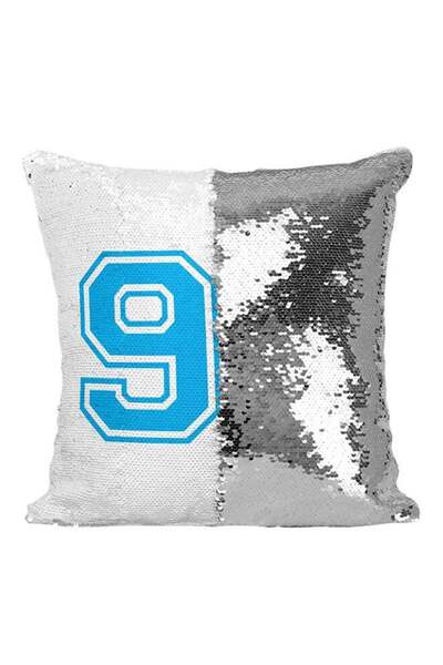 Generic Numeric 99 Sequin Throw Pillow Silver/White/Blue 16x16inch