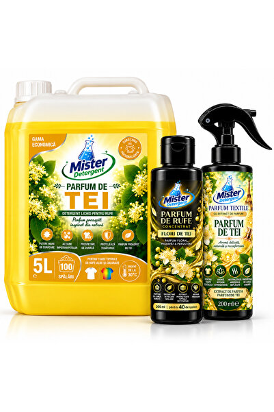 Mister Detergent Pachet Complet Parfum de Tei – Detergent 5L + Parfum de Rufe...