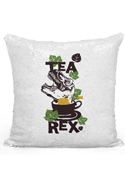 Generic T-Rex Themed Sequin Decorative Throw Pillow White/Silver/Black 40x40cm