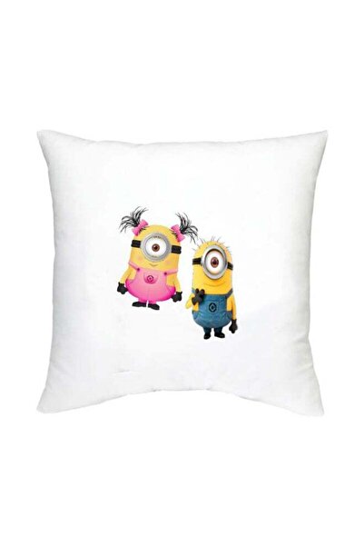 Generic Minions Printed Decorative Pillow White/Yellow/Pink 16x16inch