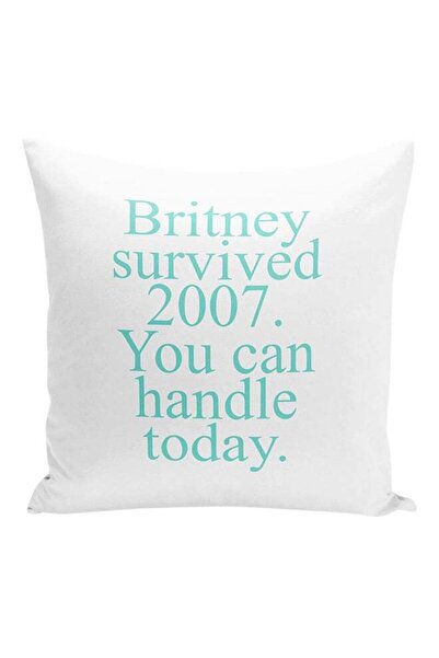 Generic Britney Survived 2007 Inspirational Quote Decorative Pillow White/Sky...