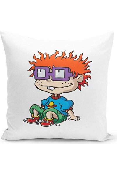 Generic Chuckie Sitting Rugrats Themed Throw Pillow White/Blue/Green 16x16inch