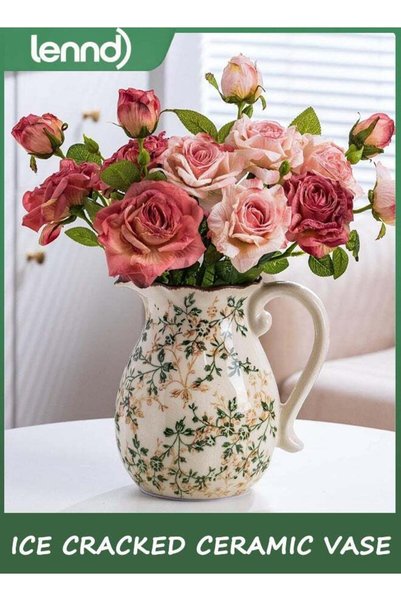Generic Ceramic Vintage Vase with Handle, Chinoiserie Floral Pitcher Vase, Ru...