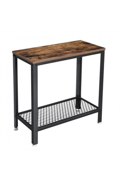 VASAGLE Măsuță laterală cu raft metalic, stil industrial, Maro rustic/Negru, ...