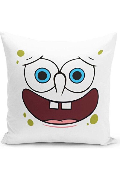 Generic Laughing Spongebob Themed Throw Pillow White/Green/Blue 16x16inch
