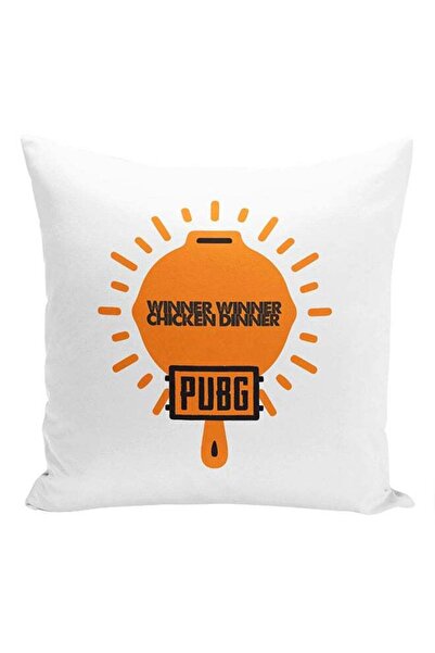 Generic Winner Winner Chicken Dinner Pan Printed Cushion White/Orange 16x16inch