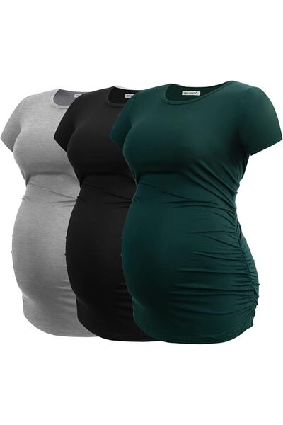 Smallshow Women's Maternity Tops Side Gathered Pregnancy Maternity Top Pack of 3