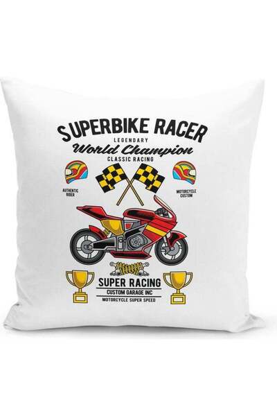 Generic Super Bike Racer Themed Decorative Throw Pillow Multicolour