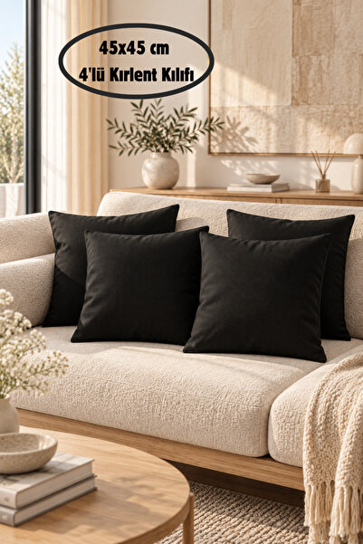 4 Adet %100 Pamuklu Siyah Kırlent Kılıfı Düz Dekoratif Kırlent Kılıfı Gizli Fermuarlı 45x45 cm Satıcının Ortalama Ürün Puanı 4.6