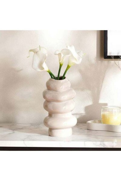 Generic Koe Ceramic Stacked Decor Vase 13.8x13.8x26.4cm - Beige - 112AIC9904359