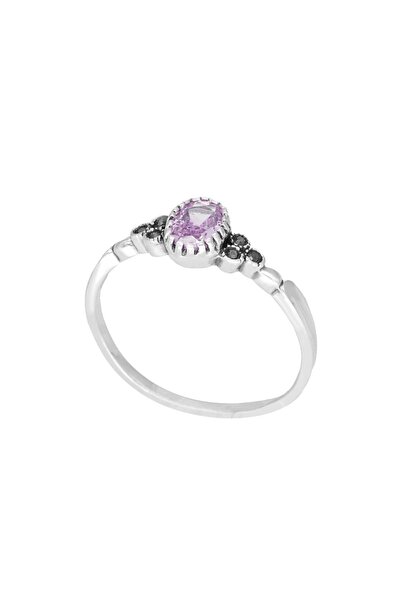 NO BRAND Inel oval cu zirconiu violet și marcasiți din argint oxidat