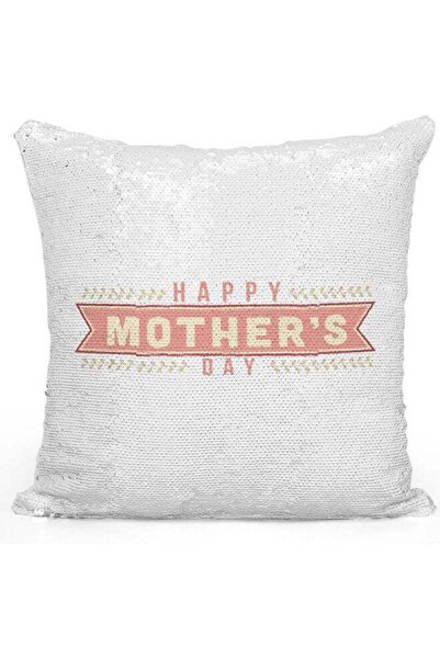 Generic Happy Mother's Day Themed Sequin Decorative Throw Pillow White/Silver...