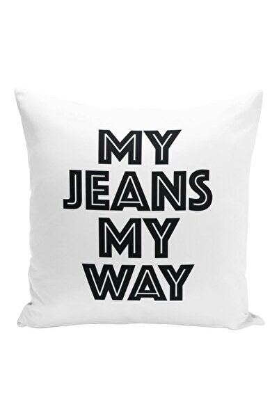 Generic My Jeans My Way Printed Decorative Pillow White/Black 16x16inch