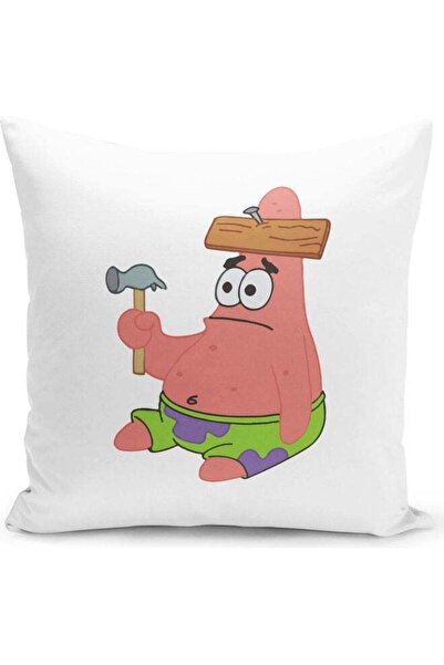 Generic Funny Star Patrick Spongebob Themed Throw Pillow White/Green/Pink 16x...