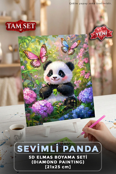 Ferinja Sevimli Panda - 5D Elmas Boyama Seti - Workshop Etkinlik Hobi Kiti - ...