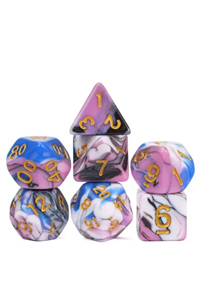 NO BRAND Set de 7 zaruri cu imprimeu albastru, roz, auriu, D4-20 K20, pentru ...