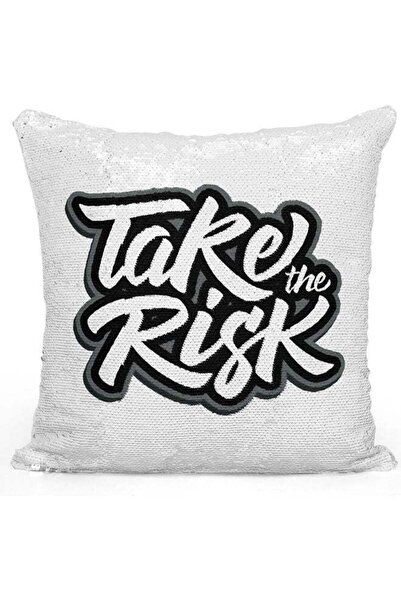 Generic Take The Risk Themed Sequin Decorative Throw Pillow White/Grey/Silver...