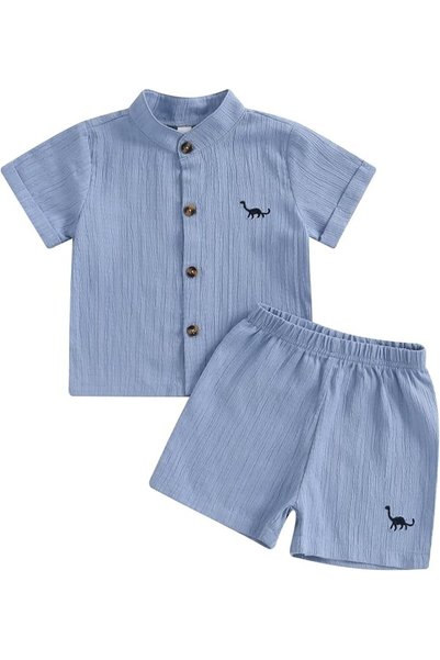 GENERAL Toddler Baby Boys Summer Outfits Dinosaur Embroidery Button Closure S...